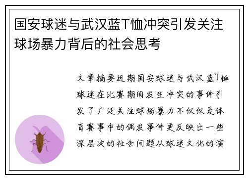 国安球迷与武汉蓝T恤冲突引发关注 球场暴力背后的社会思考